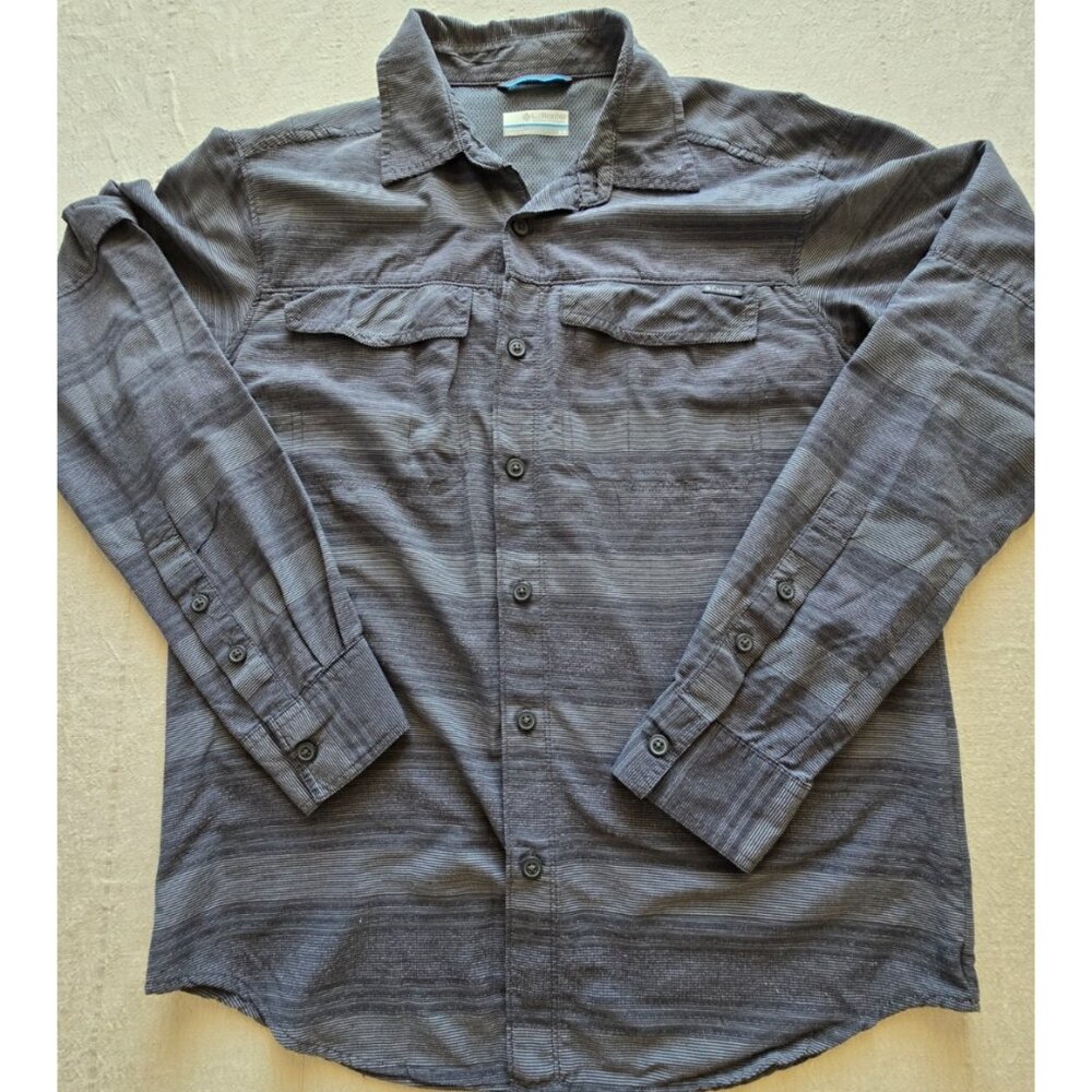 COLUMBIA Men’s Small Long Sleeve Shirt Omni-Shade Omni-Wick Gray Hiking EUC